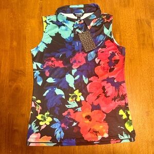 Acegolfs Women's Vibrant Floral Sleeveless Golf Polo Shirt